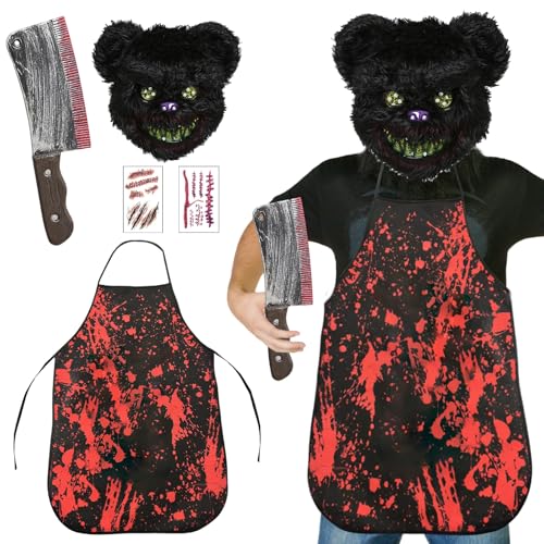 Horror-Bär Kostüm,Halloween Kostüm Herren,Halloween Maske,Horror Maske,Halloween Maske Horror Bärenmaske,Gruselige Bären Masken,Horror Kostüm Herren für Halloween Fasching Karneval Outfit Erwachsene von KIKVTER