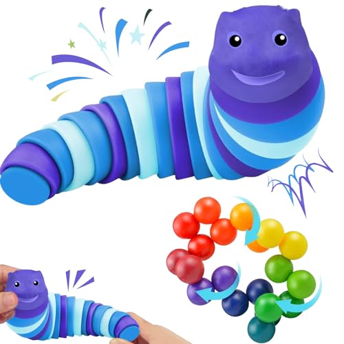 Fidgets Slug Spielzeug, 3 Stück Squeeze Toys,Gelenk Raupe Sensorisch,Flexible Schneckenspielzeug,3D Puzzleball Sensorisches Spielzeug,Anti Ängste Spielzeug Linderung Entspannung für Kinder Erwachsene von KIKVTER