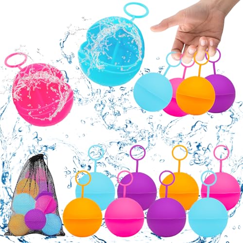 KIKVTER Wasserbomben Wiederverwendbar, 8 Stück Wasserballons Wiederverwendbare, Wiederverwendbare Wasserbomben, Wasserbomben Selbstschließend, Wasserballons Wiederverwendbar für Party Wasserschlacht von KIKVTER