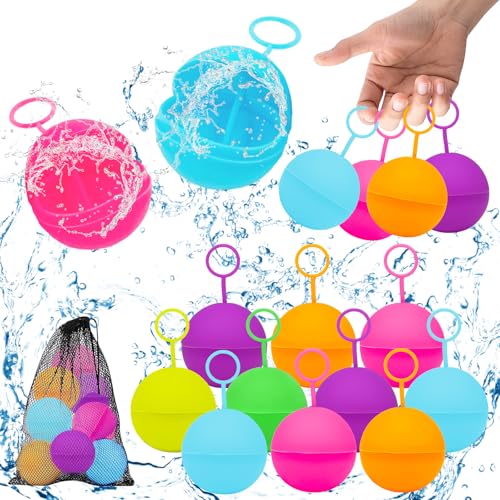 Wasserbomben Wiederverwendbar, 12Stück Wasserbomben Wiederverwendbar Magnet, Wiederverwendbare Wasserbomben, Wasserbomben Selbstschließend, Wasserballons Wiederverwendbar für Party Wasserschlacht von KIKVTER