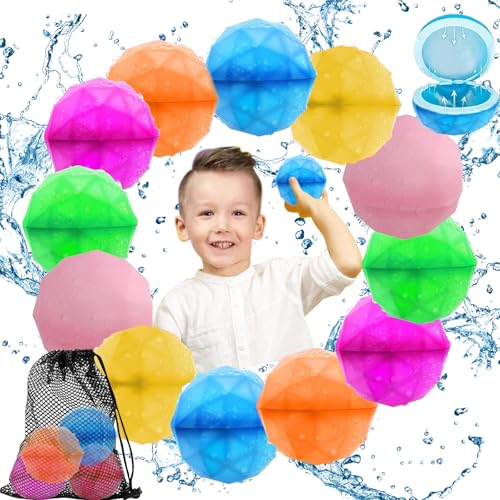 KIKVTER Wasserbomben Wiederverwendbar, 12 Stück Wasserballons Wiederverwendbare, Wiederverwendbare Wasserbomben, Wasserbomben Selbstschließend, Wasserballons Wiederverwendbar für Party Wasserschlacht von KIKVTER