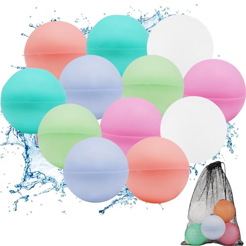 KIKVTER Wasserbomben Wiederverwendbar, 12 Stück Wasserballons Wiederverwendbare, Wiederverwendbare Wasserbomben, Wasserbomben Selbstschließend, Wasserballons Wiederverwendbar für Party Wasserschlacht von KIKVTER