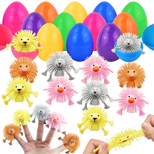 Ostereier, Ostereier zum Befüllen, 12 Stück Ostereier Plastik mit Fingerpuppen, Osterei zum Befüllen, Gefüllte Ostereier, Ostereier Gefüllt für Ostergeschenke Kinder, Osterkorb, Ostern Partyzubehör von KIKVTER