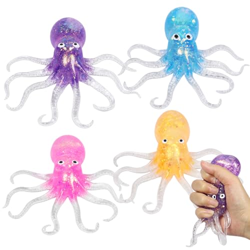 Stressball Octopus, 4 Stück Anti Stress Spielzeug, Antistressball, Stressball Kinder, Anti Stress Bälle, Fidget Toy, Stress Spielzeug, Antistress Spielzeug, Squeeze Toy für Kinder und Erwachsene von KIKVTER