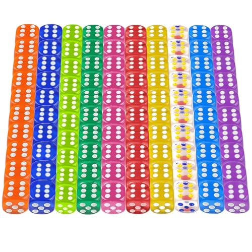 KIKVTER 100 Stück Würfel Set, Bunte Würfel Halb Transparent, 12mm Spielwürfel, Würfelspiele Mini Würfel, Würfelspiele Tischspiele, Mehrfarben Sechsseitiger Würfel Set für Brettspiele und Unterricht von KIKVTER