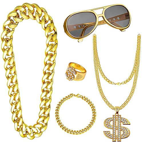 KILLIAN'S Store 70er 80er Jahre Outfit Herren Hip Hop Kostüm Zubehör Goldketten Sonnenbrille Zuhälter Kostüm für Fasching Karneval Halloween Cosplay Kostüm Thema Party von KILLIAN'S Store