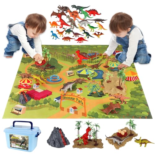 KIMIGO Dinosaurier Spielzeug,Kinderspielzeug ab 3 4 5 6 7 Jahre,66 Stück Dinosaurier Spielzeug Set,Mit Aktivität Spielmatte,T-Rex,Carnotaurus,Aufbewahrungsbox,Geschenk für Kinder Alter von 3–7 Jahren von KIMIGO