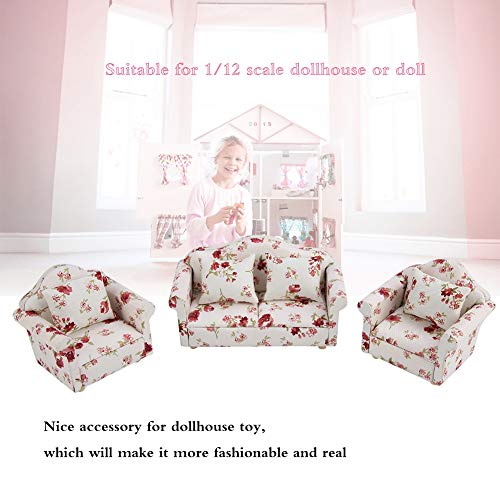 1/12 Skala Miniature Dollhouse Flower Muster Sofa Set mit Kissen - Doppel- und Einzelsofas für Puppenhauszubehör (Große Blumencluster) von KIMISS