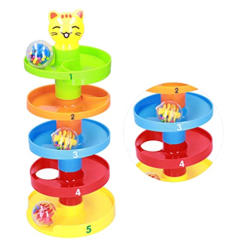 KIMISS 5 Layer Ball Drop Roll Swirling Tower Toy - e Onal -Aktivitätsspielzeug für Kleinkinder, um die Feinmotorik zu Verbessern (Puzzleball) von KIMISS