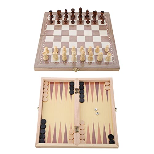 KIMISS Multifunktionales 3-in-1-Schach-, Dame- und Backgammon-Set aus Holz – Premium-Klappbrett und Tragbares Reise-Tischspielspielzeug für und Erwachsene von KIMISS