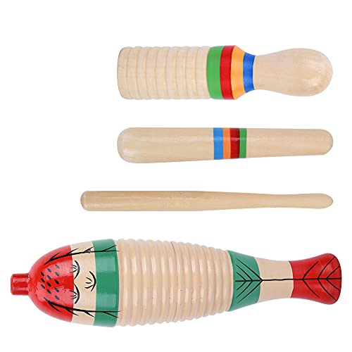 Kleiner Holz-Guiro in Fischform, 2 Sets Holzschaber, Klangröhre, Musik-Percussion-Guiro, Fisch-Latin-Instrument für Kinder, Kinderspielzeug, Freundesspiele von KIMISS