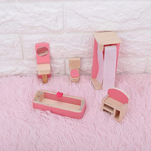 Mini Lifelike Holzpuppenhausmöbel Set für 1:12 Scene Accessire - Komplette Kollektion für Wohnzimmer, Küche, Esszimmer und Mehr (Toilette) von KIMISS