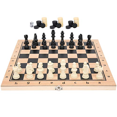 Tragbares 3-in-1-Backgammon-Schachspiel aus Holz – Klassisches Interaktives Schachbrettspielzeug für Familienaktivitäten, Kinderspiel (M) von KIMISS