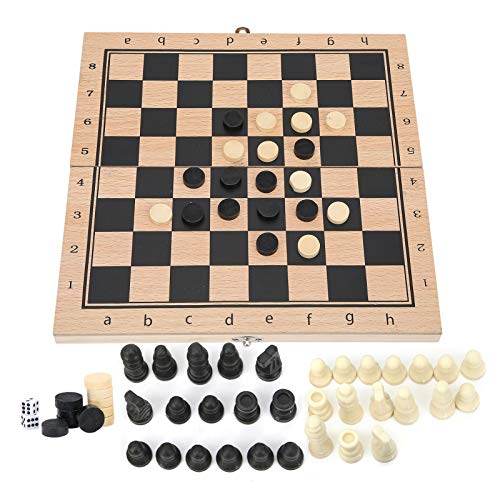 Tragbares 3-in-1-Backgammon-Schachspiel aus Holz – Klassisches Interaktives Schachbrettspielzeug für Familienaktivitäten, Kinderspiel (S) von KIMISS