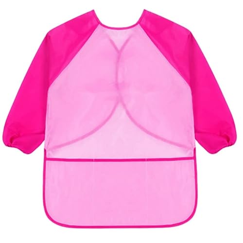 KIMMAX Bastelschürze kinder, Malschürze Malerkittel mit Ärmeln für Kinder von 3 bis 7 Jahren für Schule Kunst Malerei,Kochen,Rosa (M,100-125 cm) von KIMMAX