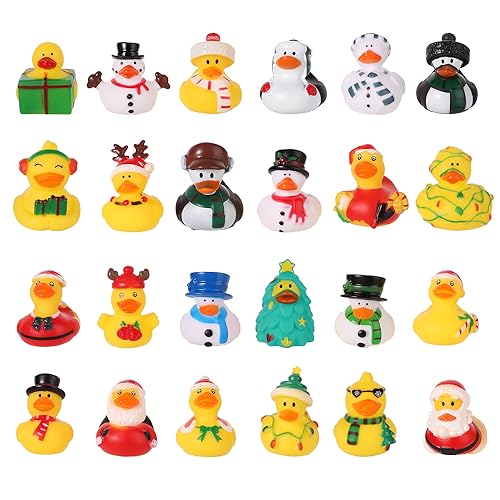 24 Stück Weihnachts Gummienten, Verschiedene Gummi Enten Lustig Kreativ Gummi Badeenten Wasserspielenten Bade Enten Spielzeug für Kinder Weihnachtsfeier Zuhause Auto-Innendekoration (24 Stile) von KINBOM