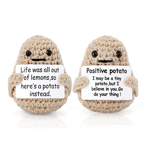 KINBOM 2 STK Lustige Positive Kartoffel, 7cm Gestrickte Positive Kartoffel mit Positivitäts-Bestätigungskarte Süße Positive Puppe zur Förderung von Kindern und Erwachsenen (Beige) von KINBOM