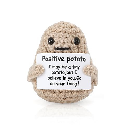 Mini Lustige Positive Kartoffel, 7cm Gestrickte Positive Kartoffel mit Positiven Karten, Affirmationsornamenten, Positive Kartoffel Puppe für Ermutigung, Geburtstagsgeschenke, Zimmer, Büro von KINBOM