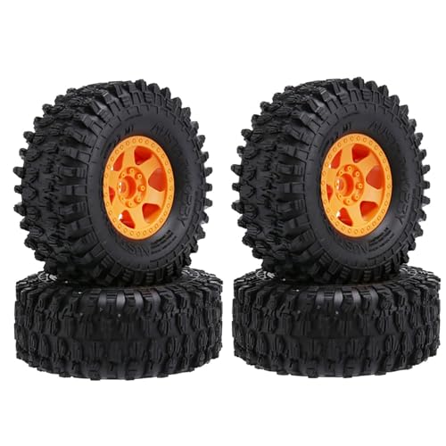 KINGCOO 4PCS 2.2 Zoll Kunststoff Beadlock Räder Felgen und 130mm Gummireifen Set 12mm Hex für 1/10 RC Rock Crawler Auto für Axial SCX10 TRX4 TRX6 90018 Wraith RR10 KM5 (Orange) von KINGCOO