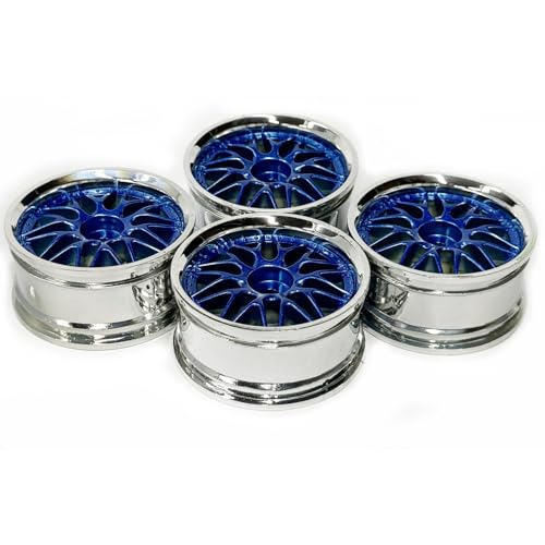 KINGCOO 4PCS 52mm Durchmesser 10Y-förmig Kunststoffbeschichtung Rad Felgen Offset:3mm Hex 12mm für 1:10 RC On-Road Run-flating Drift Touring Racing Rallye Auto 1.9inch Reifen Teile (Blau Silber) von KINGCOO