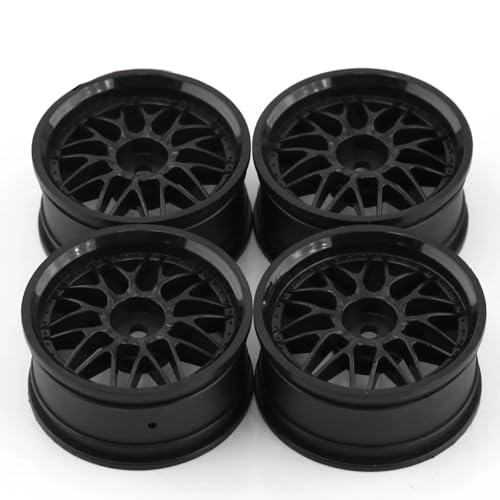 KINGCOO 4PCS 52mm Durchmesser 10Y-förmig Kunststoffbeschichtung Rad Felgen Offset:3mm Hex 12mm für 1:10 RC On-Road Run-flating Drift Touring Racing Rallye Auto 1.9inch Reifen Teile (Schwarz) von KINGCOO