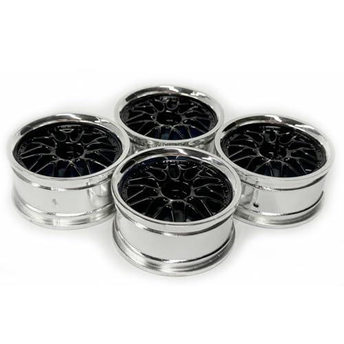 KINGCOO 4PCS 52mm Durchmesser 10Y-förmig Kunststoffbeschichtung Rad Felgen Offset:3mm Hex 12mm für 1:10 RC On-Road Run-flating Drift Touring Racing Rallye Auto 1.9inch Reifen Teile (Schwarz Silber) von KINGCOO