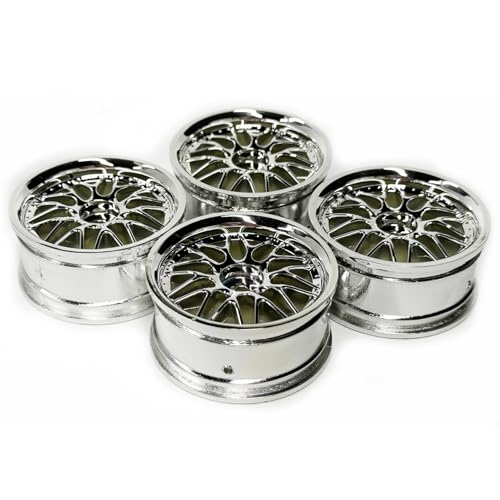 KINGCOO 4PCS 52mm Durchmesser 10Y-förmig Kunststoffbeschichtung Rad Felgen Offset:3mm Hex 12mm für 1:10 RC On-Road Run-flating Drift Touring Racing Rallye Auto 1.9inch Reifen Teile (Silber) von KINGCOO