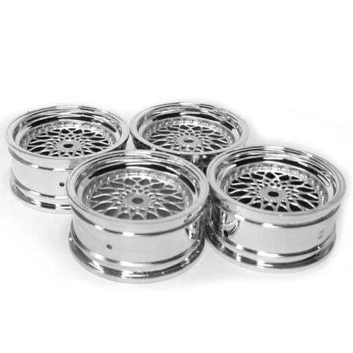 KINGCOO 4PCS 52mm Durchmesser Kunststoffbeschichtung Rad Felgen Hex 12mm für 1:10 RC On-Road Run-flating Drift Touring Racing Car 1.9inch Reifen (Silber Offset:3mm) von KINGCOO