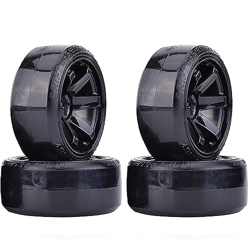 KINGCOO 4Pcs 63mm RC Drift Auto Reifen Harte Reifen und Kunststoff Felgen für 1/10 On-Road Rennsport Driftendes Auto Ersatzteil für HSP Tamiya HPI Kyosho (Schwarz) von KINGCOO