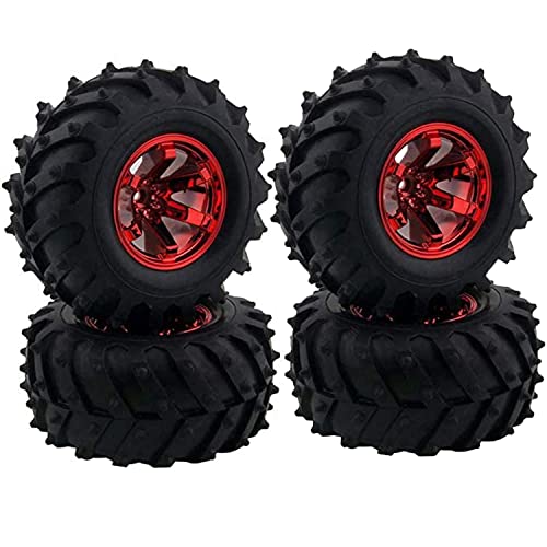 KINGCOO 4Stück 125mm Reifen RC Monster Truck Gummireifen und Kunststoff Felgen Set Kompatibel mit 1/10 RC Crawler Auto für Traxxas HSP HPI Tamiya Kyosho (6-Speichen Rot) von KINGCOO