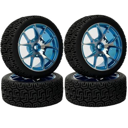 KINGCOO 4Stück 68mm RC Rally Gummireifen und Y-Form Aluminium Legierung Metall Räder Felgen Set für 1/10 RC On-Road Touring Racing Auto für Traxxas HSP HPI Kyosho Tamiya Autoteile (Blau) von KINGCOO