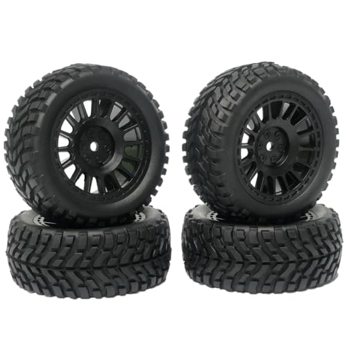 KINGCOO 4Stück 75mm RC Gummireifen und Kunststoffräder Rader Felgen für 1/10 RC Auf Straße Auto 1/14 1/16 RC Crawler Off-Road Truck Rallye Auto Ersatzteile 1.9 Reifen (Schwarz) von KINGCOO