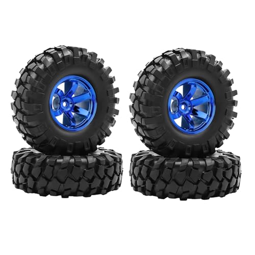 KINGCOO 4Stück 96MM Gummireifen 6Löcher Radreifen mit Naben 1.9 Zoll Felgen für 1/10 RC Rock Crawler Off-Road Truck Auto Teile für Axial SCX10 CC01 D90 Tamiya (Blau, 108MM) von KINGCOO