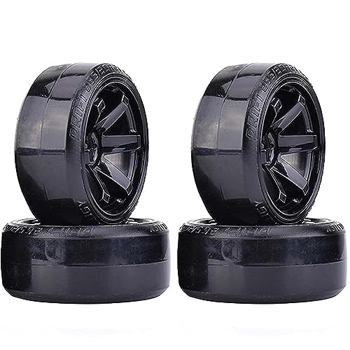 KINGCOO RC Drift Auto Rad und Reifen, 4PCS 63mm Harte Reifen Kunststoff Felgen für 1/10 Traxxas HSP Tamiya HPI Kyosho On-Road Racing Driften Auto Ersatzteile (Schwarz) von KINGCOO