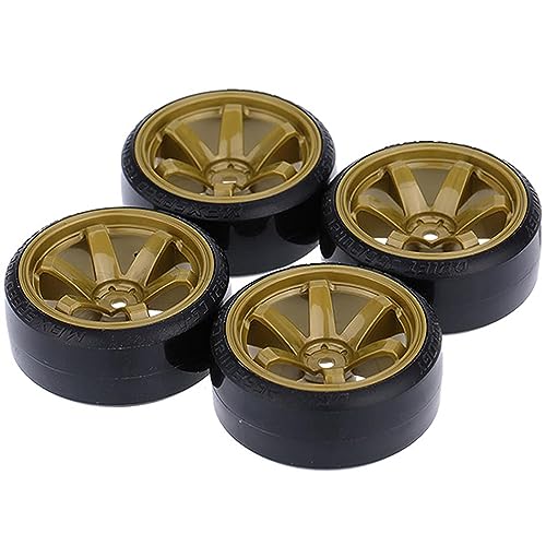 KINGCOO RC Drift Auto Rad und Reifen, 4PCS 63mm Harte Reifen Kunststoff Felgen für 1/10 On-Road Racing Driften Auto Ersatzteile für HSP Tamiya HPI Kyosho (Gold) von KINGCOO