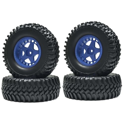 RC Auto Reifen und Räder Set,KINGCOO 4Stück 100mm Gummi Reifen und Nylon Felgen Räder für 1:10 RC Rock Crawler Auto Teile für Axial SCX10 D90 TF2 TRX4 Tamiya Gen8 Ferngesteuerte Zubehör (Blau) von KINGCOO