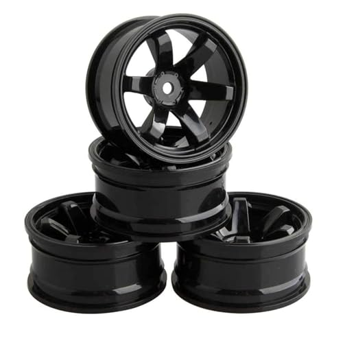 Rc Radnabe,KINGCOO 4Stück Kunststoff 6-Speichen Felgen Räder Durchmesser 52mm für 1/10 RC On Road Tourenwagen Crawler Drift Rallye Auto Ersatzteile 1.9inch Reifen (Schwarz) von KINGCOO