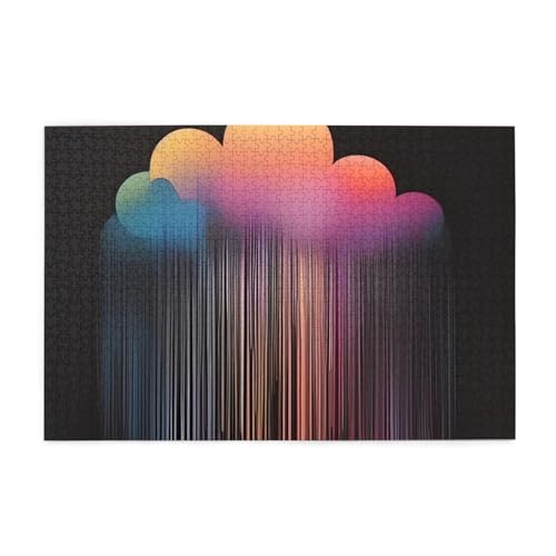 Buntes Regenbogen-Regen-Puzzle, 1000 Teile, pädagogische, intellektuelle Holzpuzzles, lustige Puzzles, Stressabbau-Puzzles von KINGNOYI