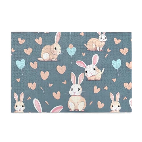 Cartoon Cute Bunny Jigsaw Puzzles1000 Teile Pädagogische Intellektuelle Holzpuzzles, lustige Puzzles, Stressabbau-Puzzles von KINGNOYI