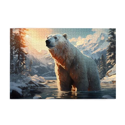 Eisbär im Winter Puzzles1000 Teile Pädagogische Intellektuelle Holzpuzzles, lustige Puzzles, Stressabbau-Puzzles von KINGNOYI