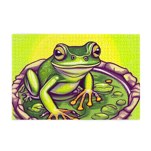 Frosch im Teich Puzzles1000 Teile Pädagogische Intellektuelle Holzpuzzles, lustige Puzzles, Stressabbau-Puzzles von KINGNOYI