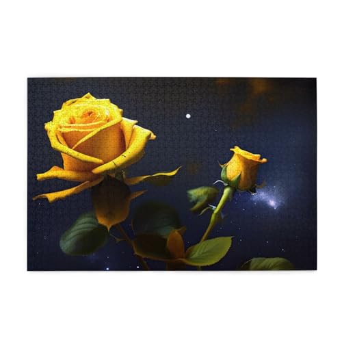 Gelbe Rosen Sternennacht Puzzles1000 Teile Pädagogische Intellektuelle Holzpuzzles Lustige Puzzles Stressabbau Puzzles von KINGNOYI