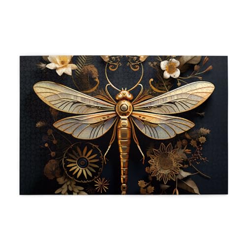 Goldene exquisite Libellen-Puzzles1000 Teile pädagogische intellektuelle Holzpuzzles, lustige Puzzles, Stressabbau-Puzzles von KINGNOYI