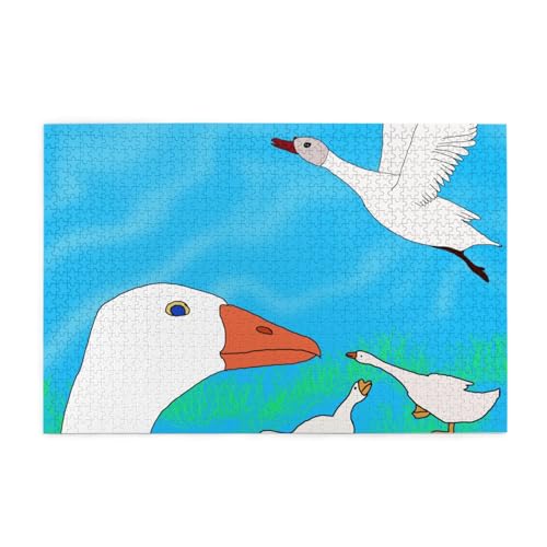 Happy White Goose Jigsaw Puzzles1000 Teile Pädagogische Intellektuelle Holzpuzzles, lustige Puzzles, Stressabbau-Puzzles von KINGNOYI