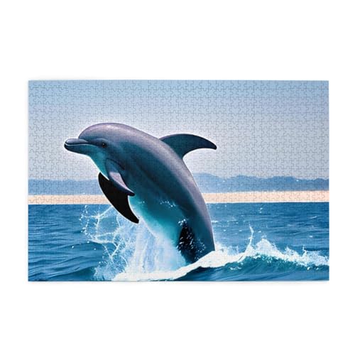 Jumping Up Dolphins Jigsaw Puzzles1000 Teile Pädagogische Intellektuelle Holzpuzzles, lustige Puzzles, Stressabbau-Puzzles von KINGNOYI
