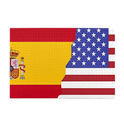 KINGNOYI American Spain Flag Jigsaw Puzzles1000 Teile Pädagogische Intellektuelle Holzpuzzles Lustige Puzzles Stressabbau-Puzzles Weiß von KINGNOYI