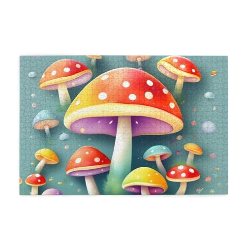 KINGNOYI Niedliche bunte Pilz-Puzzles, 1000 Teile, pädagogische, intellektuelle Holzpuzzles, lustige Puzzles, stressabbauende Puzzles, Weiß von KINGNOYI