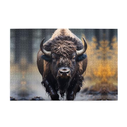 Nordamerikanische Bison Puzzles1000 Teile Pädagogische Intellektuelle Holzpuzzles, lustige Puzzles, Stressabbau-Puzzles von KINGNOYI