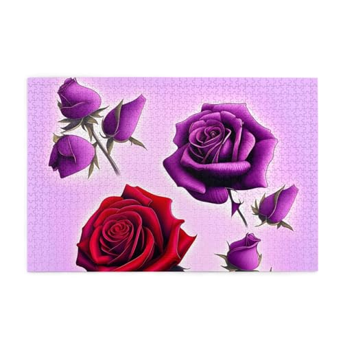 Rote und lila Rosen Puzzles1000 Teile pädagogische intellektuelle Holzpuzzles, lustige Puzzles, Stressabbau-Puzzles von KINGNOYI