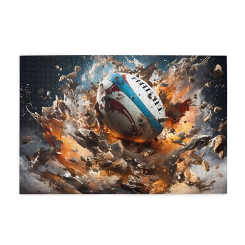 Rugby On Fire Puzzles1000 Teile Pädagogische Intellektuelle Holzpuzzles, lustige Puzzles, Stressabbau-Puzzles von KINGNOYI